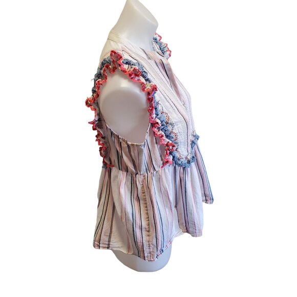 Ella Moss Natalia Babydoll Multicolored Striped Sleeveless Ruffle Peplum Top Med - Picture 5 of 10
